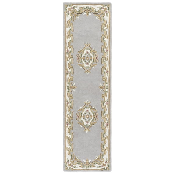SAFAVIEH Aubusson Albus Medallion Runner Rug, Grey/Ivory, 2'3" x 8'