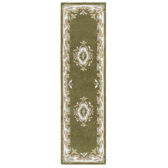 SAFAVIEH Aubusson Albus Medallion Runner Rug, Olive/Ivory, 2'3" x 8'