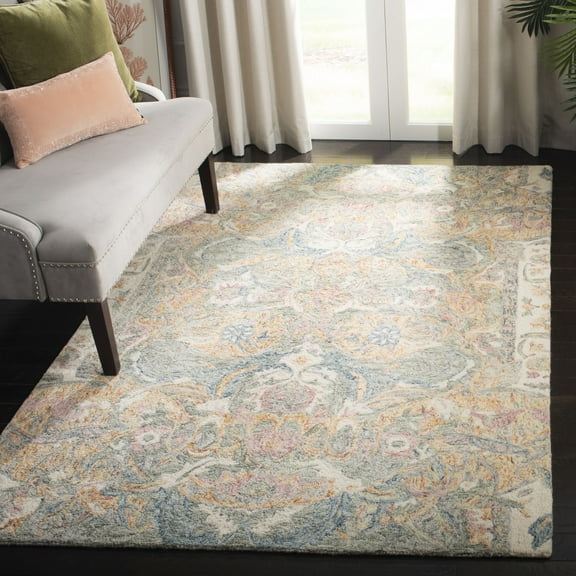 SAFAVIEH Aubusson Fiona Abstract Floral Wool Area Rug, Ivory/Sage, 5' x 8'