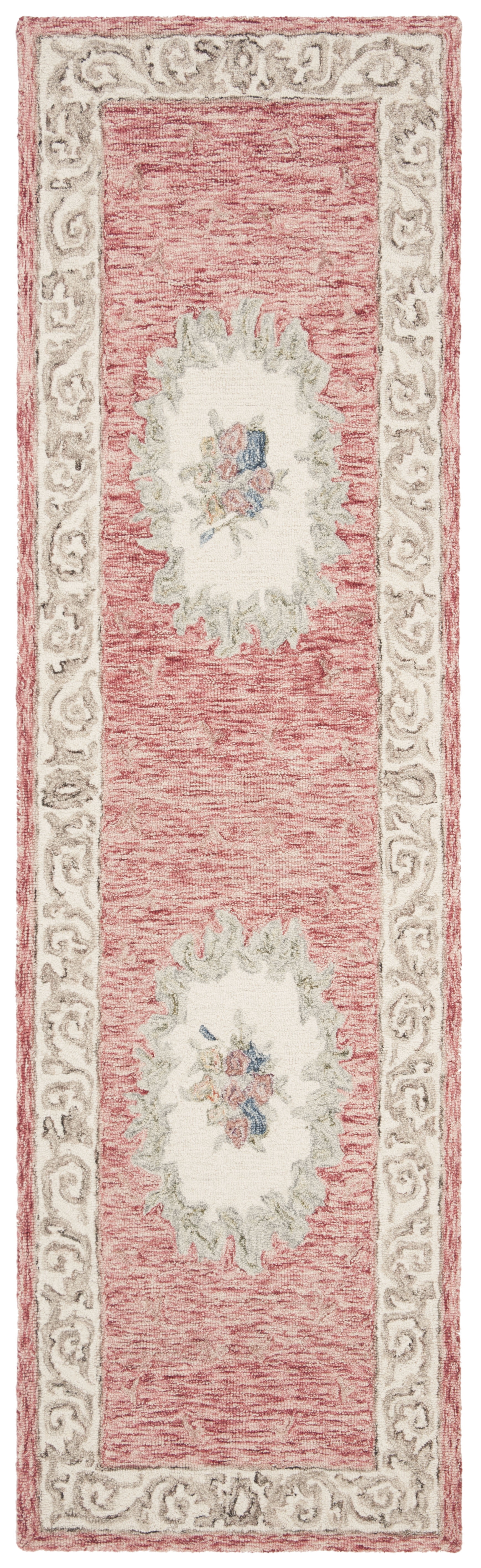 SAFAVIEH Aubusson Sonam Floral Bordered Wool Runner Rug, Red/Ivory, 2'3" x 8'