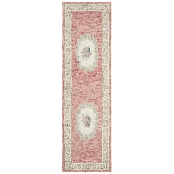 SAFAVIEH Aubusson Sonam Floral Bordered Wool Runner Rug, Red/Ivory, 2'3" x 8'