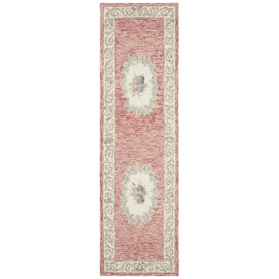 SAFAVIEH Aubusson Sonam Floral Bordered Wool Runner Rug, Red/Ivory, 2'3" x 8'