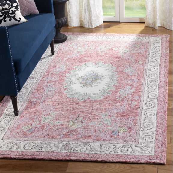 SAFAVIEH Aubusson Sonam Oriental Wool Area Rug, Red/Ivory, 8' x 10'