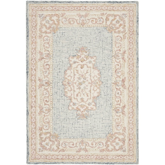SAFAVIEH Aubusson Toby Floral Bordered Wool Area Rug, Blue/Ivory, 4' x 6'