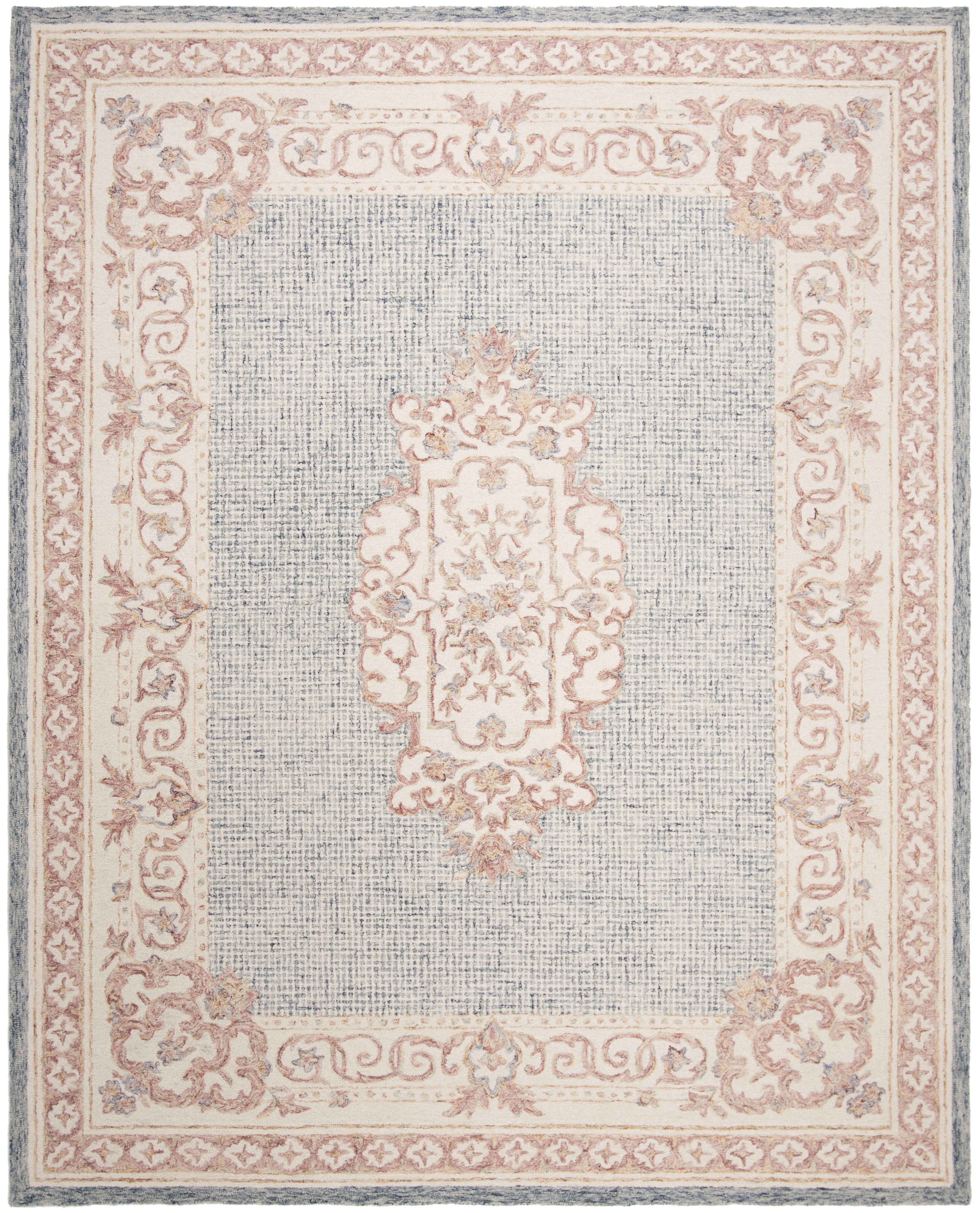 Renaissance Medallion Hand-Tufted Wool Round Rug in Blue