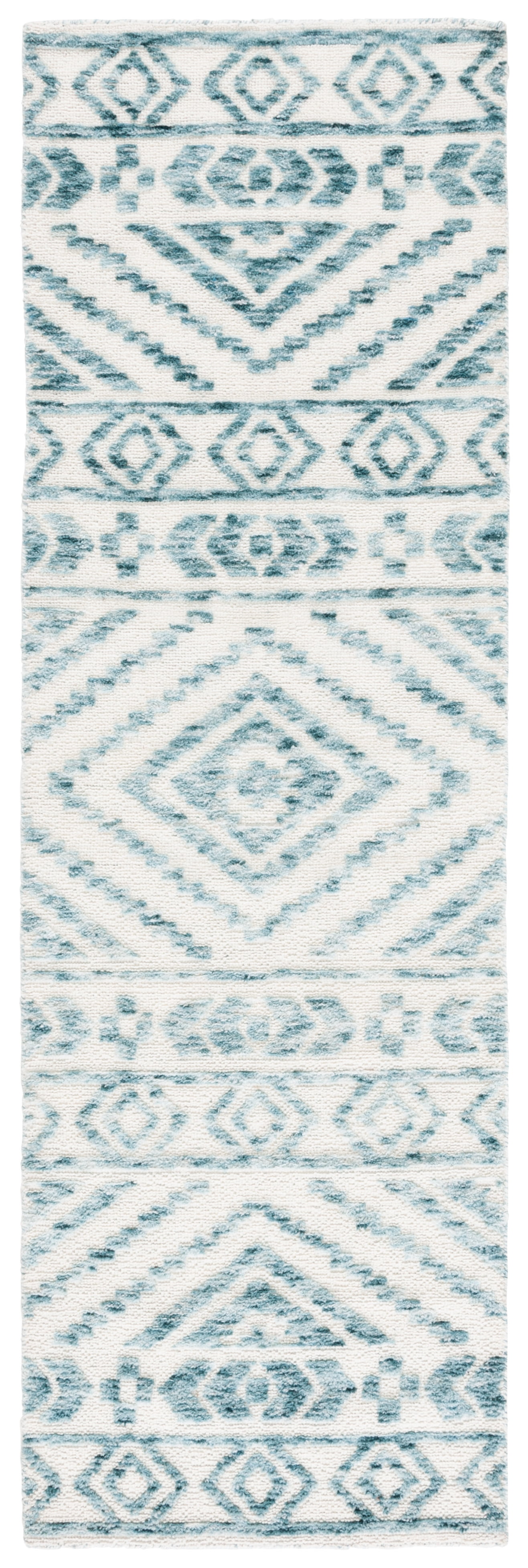 SAFAVIEH Audrey Barbara Geometric Runner Rug, Ivory/Blue, 2'6" x 8'