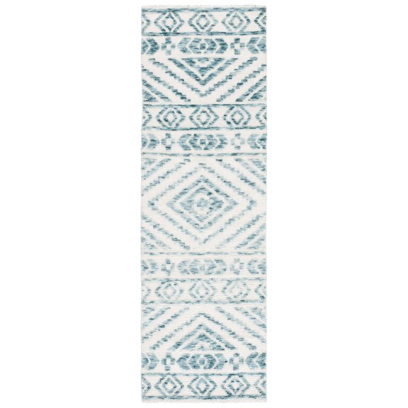 SAFAVIEH Audrey Barbara Geometric Runner Rug, Ivory/Blue, 2'6" x 8'