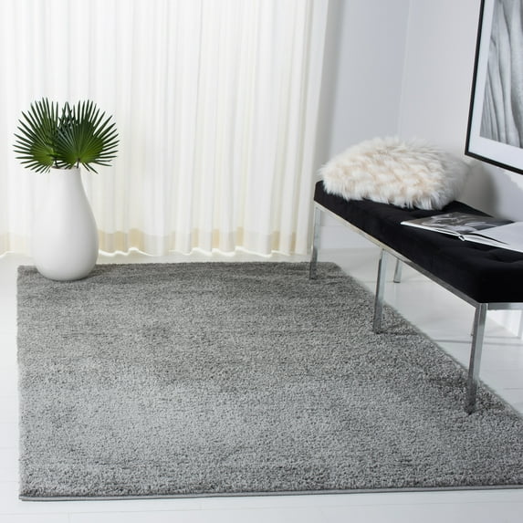 SAFAVIEH August Arvel Solid Plush Shag Area Rug, Grey, 4' x 6'