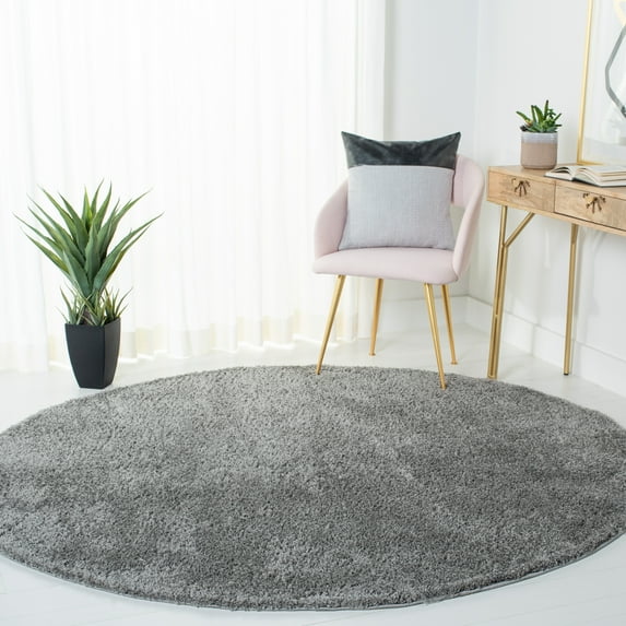 SAFAVIEH August Arvel Solid Plush Shag Area Rug, Grey, 6'7" x 6'7" Round