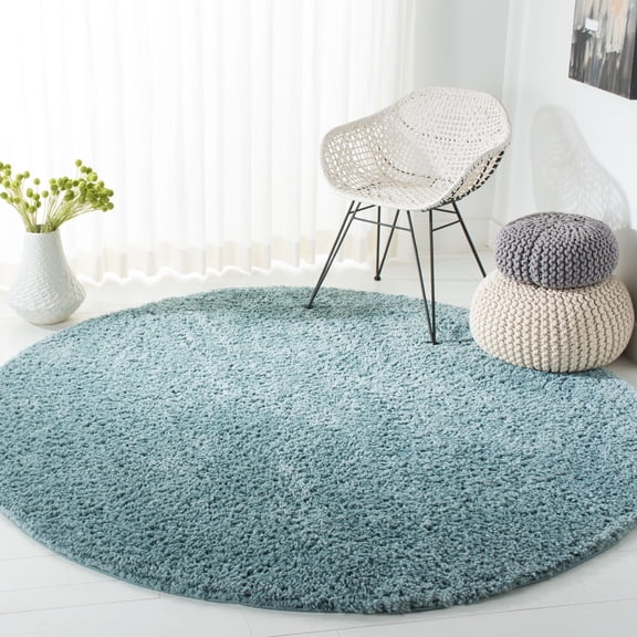 SAFAVIEH August Carlene Solid Plush Shag Area Rug, Aqua, 11' x 11' Round - Large - Modern Design, Aqua, Non-Shedding & Easy Cleaning, Ultra Plush Thick Pile, Ideal for Living Room, Bedroom