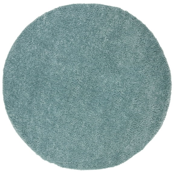 SAFAVIEH August Carlene Solid Plush Shag Area Rug, Aqua, 6'7" x 6'7" Round