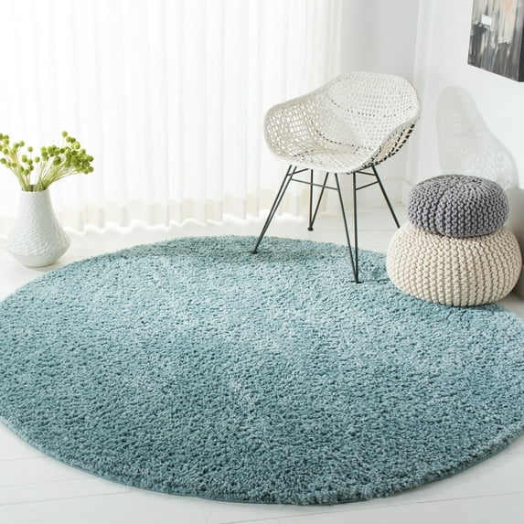 SAFAVIEH August Carlene Solid Plush Shag Area Rug, Aqua, 6'7" x 6'7" Round - Modern Design, Aqua, Non-Shedding & Easy Cleaning, Ultra Plush Thick Pile, Ideal for Living Room, Bedroom