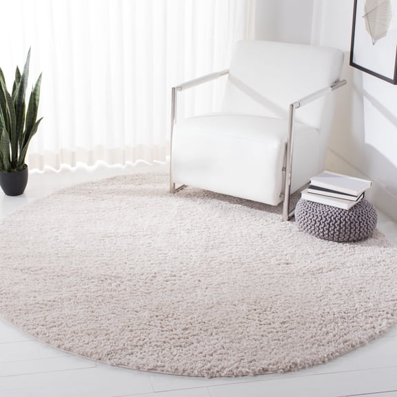 SAFAVIEH August Carlene Solid Plush Shag Area Rug, Beige, 10' x 10' Round - Large - Modern Design, Beige, Non-Shedding & Easy Cleaning, Ultra Plush Thick Pile, Ideal for Living Room, Bedroom