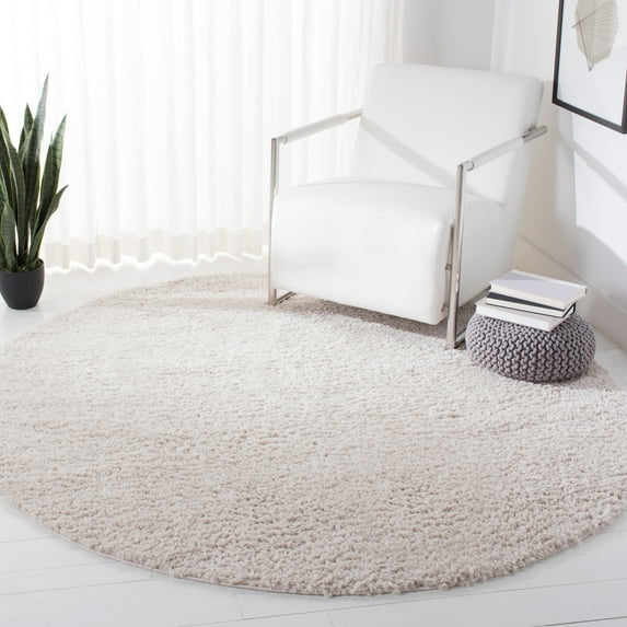 SAFAVIEH August Carlene Solid Plush Shag Area Rug, Beige, 3' x 3' Round - Modern Design, Beige, Non-Shedding & Easy Cleaning, Ultra Plush Thick Pile, Ideal for Living Room, Bedroom
