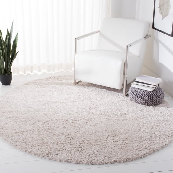 SAFAVIEH August Carlene Solid Plush Shag Area Rug, Beige, 4' x 4' Round - Modern Design, Beige, Non-Shedding & Easy Cleaning, Ultra Plush Thick Pile, Ideal for Living Room, Bedroom