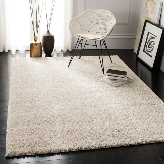 SAFAVIEH August Carlene Solid Plush Shag Area Rug, Beige, 8'6" x 8'6" Square - Large - Modern Design, Beige, Non-Shedding & Easy Cleaning, Ultra Plush Thick Pile, Ideal for Living Room, Bedroom