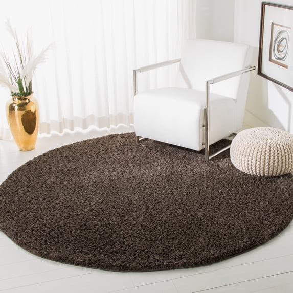 SAFAVIEH August Carlene Solid Plush Shag Area Rug, Brown, 4' x 4' Round - Modern Design, Brown, Non-Shedding & Easy Cleaning, Ultra Plush Thick Pile, Ideal for Living Room, Bedroom