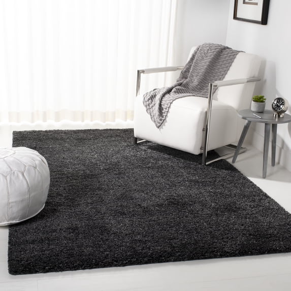 SAFAVIEH August Carlene Solid Plush Shag Area Rug, Charcoal, 4' x 4' Square - Modern Design, Charcoal, Non-Shedding & Easy Cleaning, Ultra Plush Thick Pile, Ideal for Living Room, Bedroom