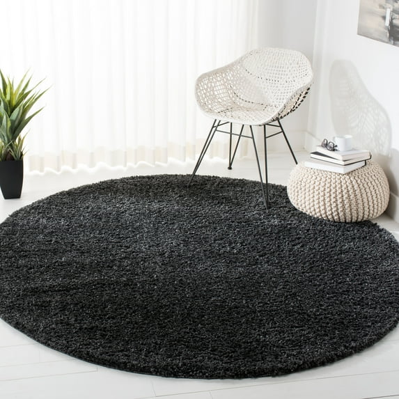 SAFAVIEH August Carlene Solid Plush Shag Area Rug, Charcoal, 5'3" x 5'3" Round - Modern Design, Charcoal, Non-Shedding & Easy Cleaning, Ultra Plush Thick Pile, Ideal for Living Room, Bedroom