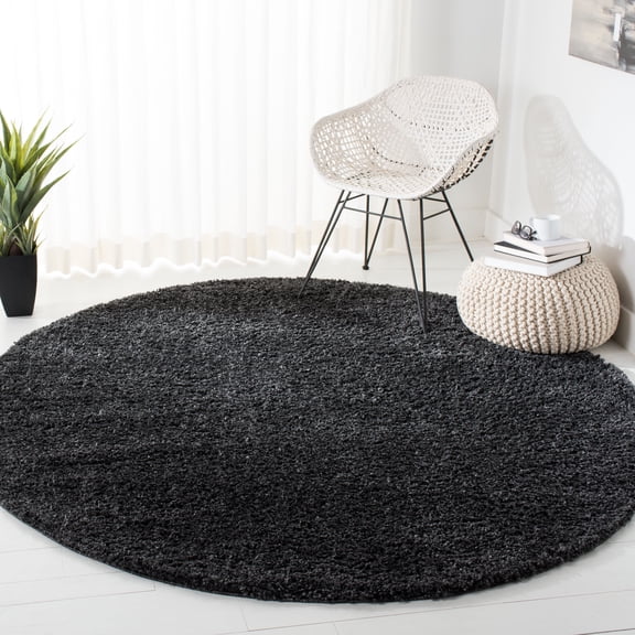 SAFAVIEH August Carlene Solid Plush Shag Area Rug, Charcoal, 9' x 9' Round - Large - Modern Design, Charcoal, Non-Shedding & Easy Cleaning, Ultra Plush Thick Pile, Ideal for Living Room, Bedroom