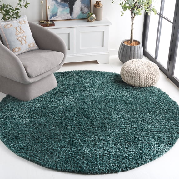 SAFAVIEH August Carlene Solid Plush Shag Area Rug, Green, 6'7" x 6'7" Square - Modern Design, Green, Non-Shedding & Easy Cleaning, Ultra Plush Thick Pile, Ideal for Living Room, Bedroom