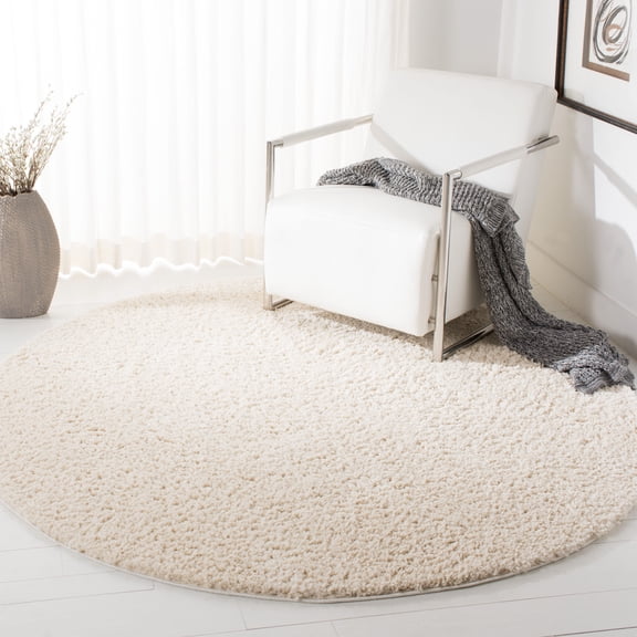 SAFAVIEH August Carlene Solid Plush Shag Area Rug, Ivory, 11' x 11' Round - Large - Modern Design, Ivory, Non-Shedding & Easy Cleaning, Ultra Plush Thick Pile, Ideal for Living Room, Bedroom