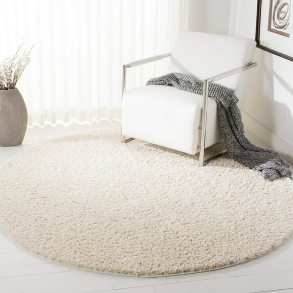 SAFAVIEH August Carlene Solid Plush Shag Area Rug, Ivory, 3' x 3' Round - Modern Design, Ivory, Non-Shedding & Easy Cleaning, Ultra Plush Thick Pile, Ideal for Living Room, Bedroom