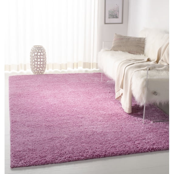 SAFAVIEH August Carlene Solid Plush Shag Area Rug, Pink, 4' x 4' Square - Modern Design, Pink, Non-Shedding & Easy Cleaning, Ultra Plush Thick Pile, Ideal for Living Room, Bedroom