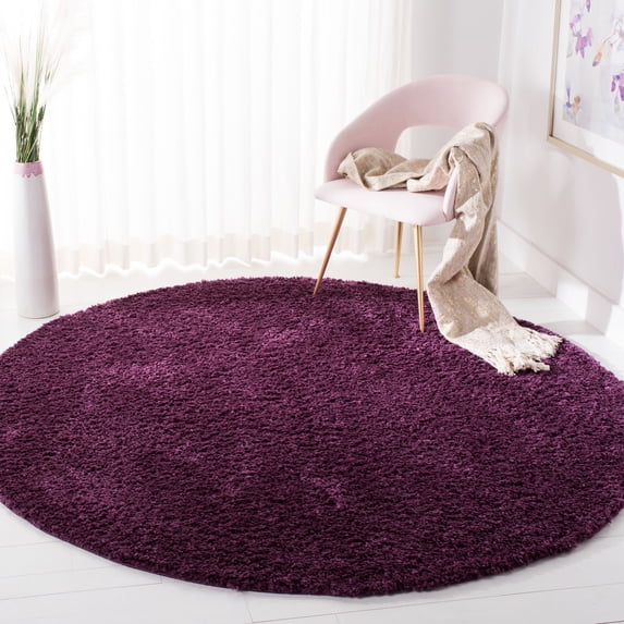 SAFAVIEH August Carlene Solid Plush Shag Area Rug, Purple, 6'7" x 6'7" Round - Modern Design, Purple, Non-Shedding & Easy Cleaning, Ultra Plush Thick Pile, Ideal for Living Room, Bedroom