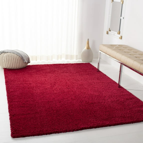 SAFAVIEH August Carlene Solid Plush Shag Area Rug, Red, 4' x 6' - Modern Design, Red, Non-Shedding & Easy Cleaning, Ultra Plush Thick Pile, Ideal for Living Room, Bedroom, Entryway