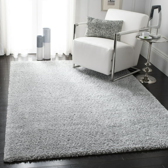 SAFAVIEH August Carlene Solid Plush Shag Area Rug, Silver, 10' x 10' Square - Large - Modern Design, Silver, Non-Shedding & Easy Cleaning, Ultra Plush Thick Pile, Ideal for Living Room, Bedroom