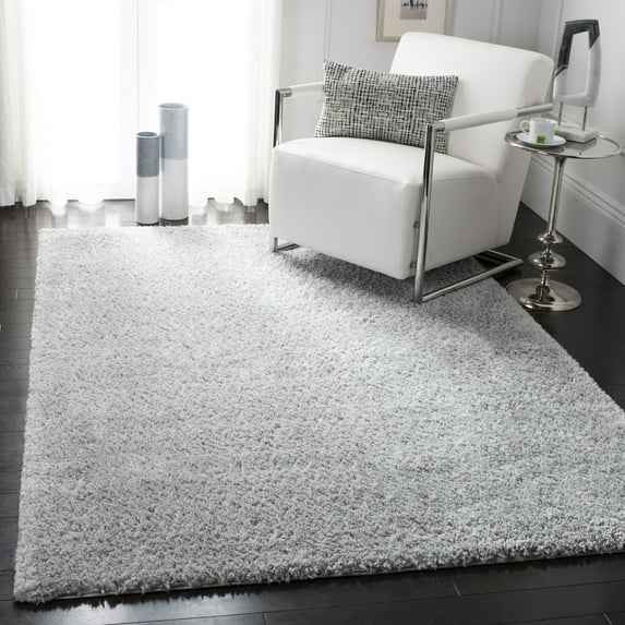 SAFAVIEH August Carlene Solid Plush Shag Area Rug, Silver, 8'9" x 8'9" Square - Large - Modern Design, Silver, Non-Shedding & Easy Cleaning, Ultra Plush Thick Pile, Ideal for Living Room, Bedroom