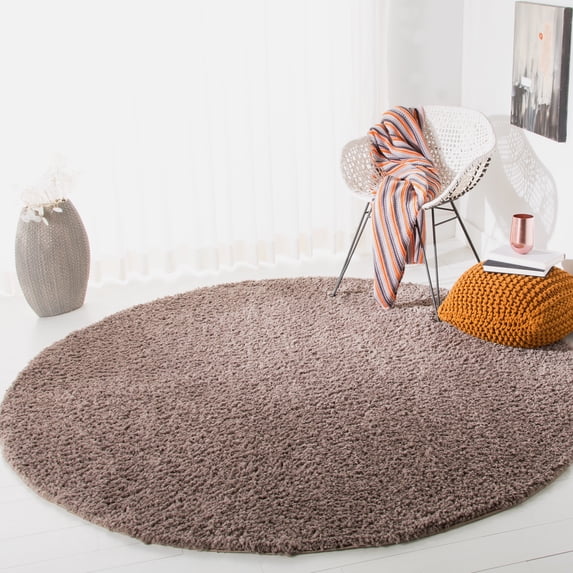 SAFAVIEH August Carlene Solid Plush Shag Area Rug, Taupe, 4' x 4' Round - Modern Design, Taupe, Non-Shedding & Easy Cleaning, Ultra Plush Thick Pile, Ideal for Living Room, Bedroom