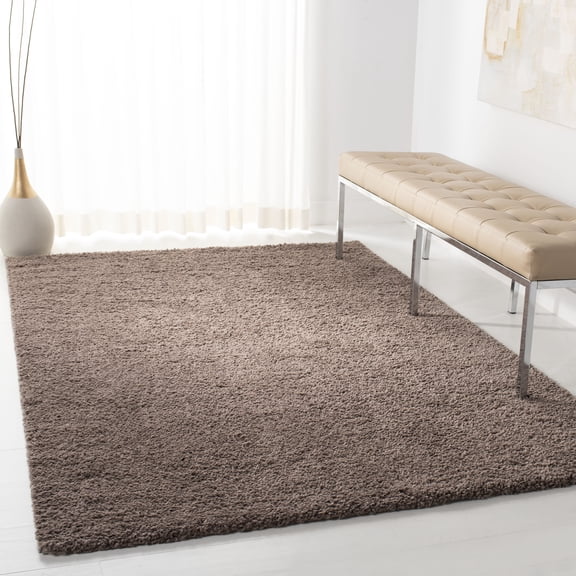 SAFAVIEH August Carlene Solid Plush Shag Area Rug, Taupe, 5' x 5' Square - Modern Design, Taupe, Non-Shedding & Easy Cleaning, Ultra Plush Thick Pile, Ideal for Living Room, Bedroom