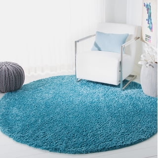 SAFAVIEH August Carlene Solid Plush Shag Area Rug, Turquoise, 6'7" x 6'7" Round - Modern Design, Turquoise, Non-Shedding & Easy Cleaning, Ultra Plush Thick Pile, Ideal for Living Room, Bedroom