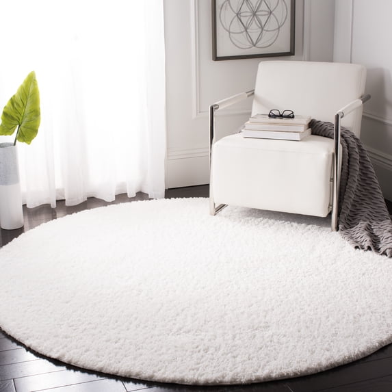 SAFAVIEH August Carlene Solid Plush Shag Area Rug, White, 4' x 4' Round - Modern Design, White, Non-Shedding & Easy Cleaning, Ultra Plush Thick Pile, Ideal for Living Room, Bedroom