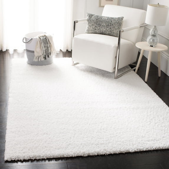 SAFAVIEH August Carlene Solid Plush Shag Area Rug, White, 4' x 4' Square - Modern Design, White, Non-Shedding & Easy Cleaning, Ultra Plush Thick Pile, Ideal for Living Room, Bedroom