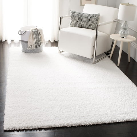 SAFAVIEH August Carlene Solid Plush Shag Area Rug, White, 5'3" x 7'6" - Modern Design, White, Non-Shedding & Easy Cleaning, Ultra Plush Thick Pile, Ideal for Living Room, Bedroom