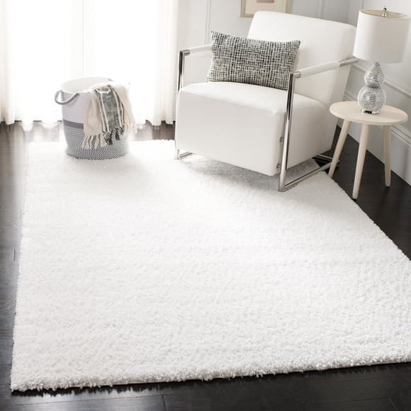 SAFAVIEH August Carlene Solid Plush Shag Area Rug, White, 5'3" x 7'6" - Modern Design, White, Non-Shedding & Easy Cleaning, Ultra Plush Thick Pile, Ideal for Living Room, Bedroom