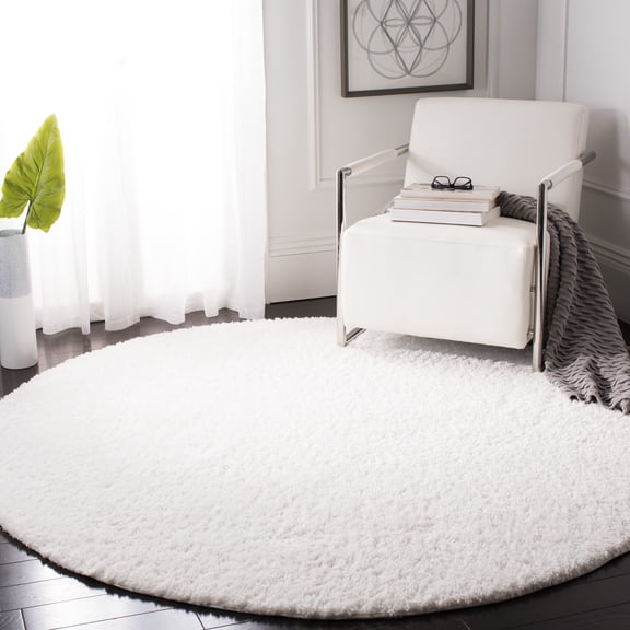 SAFAVIEH August Carlene Solid Plush Shag Area Rug, White, 5' x 5' Round - Modern Design, White, Non-Shedding & Easy Cleaning, Ultra Plush Thick Pile, Ideal for Living Room, Bedroom
