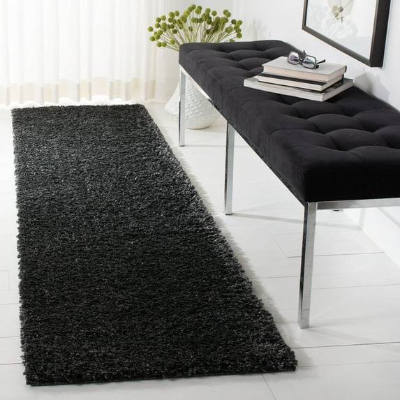 SAFAVIEH August Carlene Solid Plush Shag Runner Rug, Charcoal, 2'3" x 6' - Modern Design, Charcoal, Non-Shedding & Easy Cleaning, Ultra Plush Thick Pile, Ideal for Living Room, Bedroom