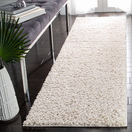 SAFAVIEH August Carlene Solid Plush Shag Runner Rug, Ivory, 2'3" x 16' - Modern Design, Ivory, Non-Shedding & Easy Cleaning, Ultra Plush Thick Pile, Ideal for Living Room, Bedroom, Entryway