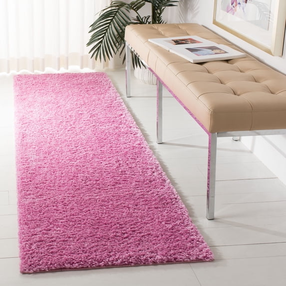 SAFAVIEH August Carlene Solid Plush Shag Runner Rug, Pink, 2'3" x 6' - Modern Design, Pink, Non-Shedding & Easy Cleaning, Ultra Plush Thick Pile, Ideal for Living Room, Bedroom, Entryway