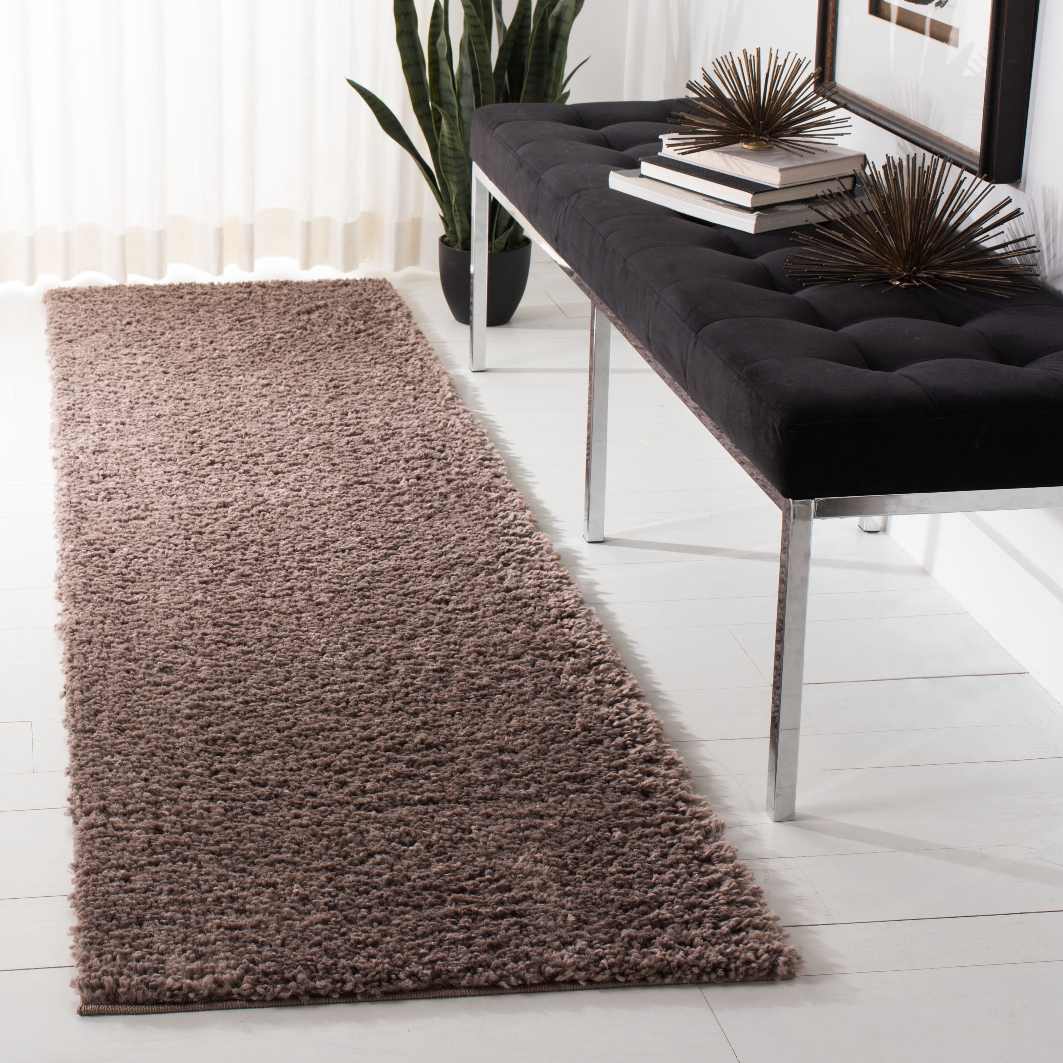 SAFAVIEH August Carlene Solid Plush Shag Runner Rug, Taupe, 2'3" x 12' - Modern Design, Taupe, Non-Shedding & Easy Cleaning, Ultra Plush Thick Pile, Ideal for Living Room, Bedroom, Entryway
