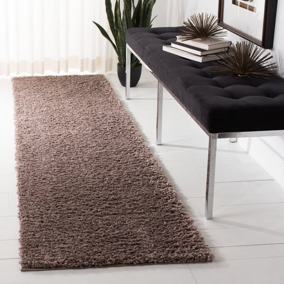 SAFAVIEH August Carlene Solid Plush Shag Runner Rug, Taupe, 2'3" x 8' - Modern Design, Taupe, Non-Shedding & Easy Cleaning, Ultra Plush Thick Pile, Ideal for Living Room, Bedroom, Entryway