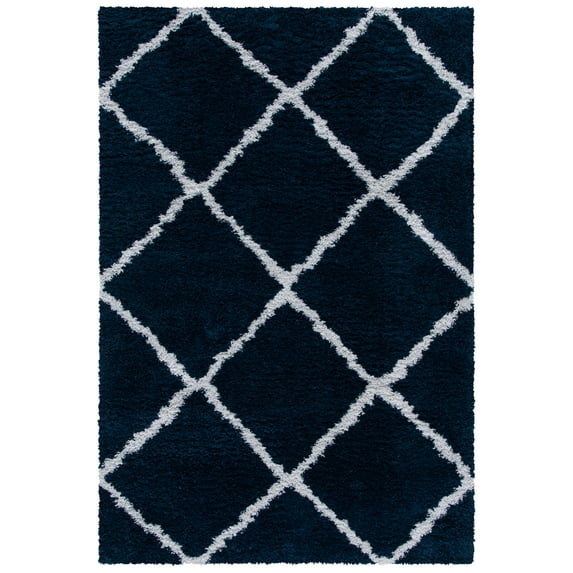 SAFAVIEH August Clyde Diamond Shag Area Rug, Navy/Ivory, 4'5" x 6'5"
