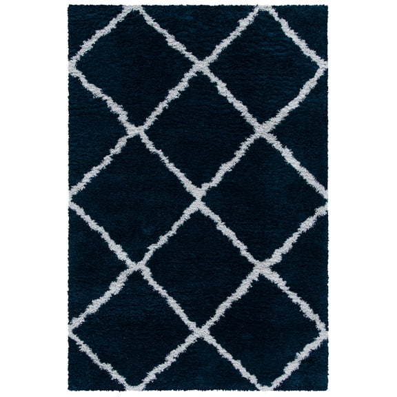 SAFAVIEH August Clyde Diamond Shag Area Rug, Navy/Ivory, 4'5" x 6'5"