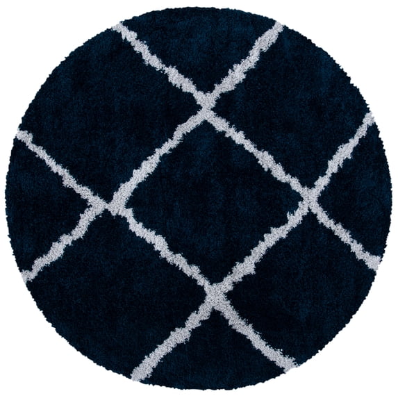 SAFAVIEH August Clyde Diamond Shag Area Rug, Navy/Ivory, 6'7" x 6'7" Round