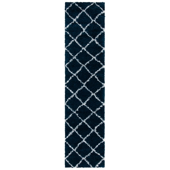 SAFAVIEH August Clyde Diamond Shag Runner Rug, Navy/Ivory, 2'2" x 9'