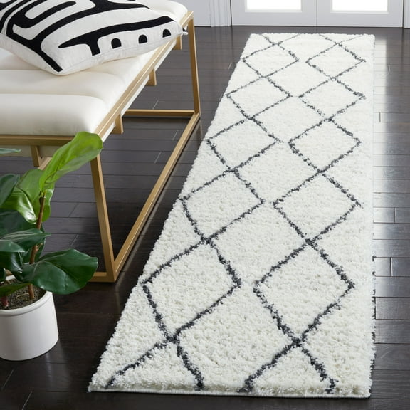 SAFAVIEH August Delroy Solid Plush Shag Area Rug, Ivory/Dark Grey, 2'2" x 9'